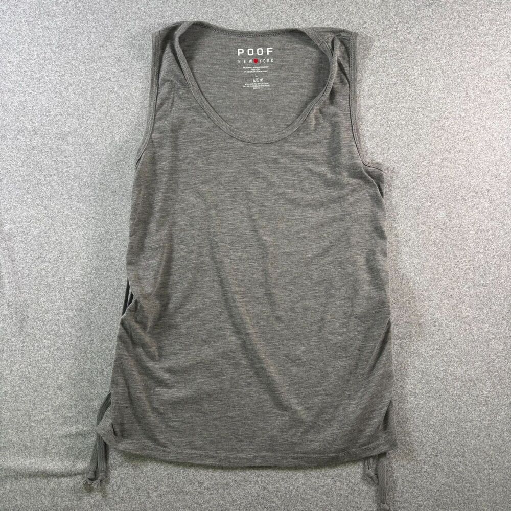 POOF New York Women's Large Gray Ruched Side Tie Tank Top Sleeveless Stretch